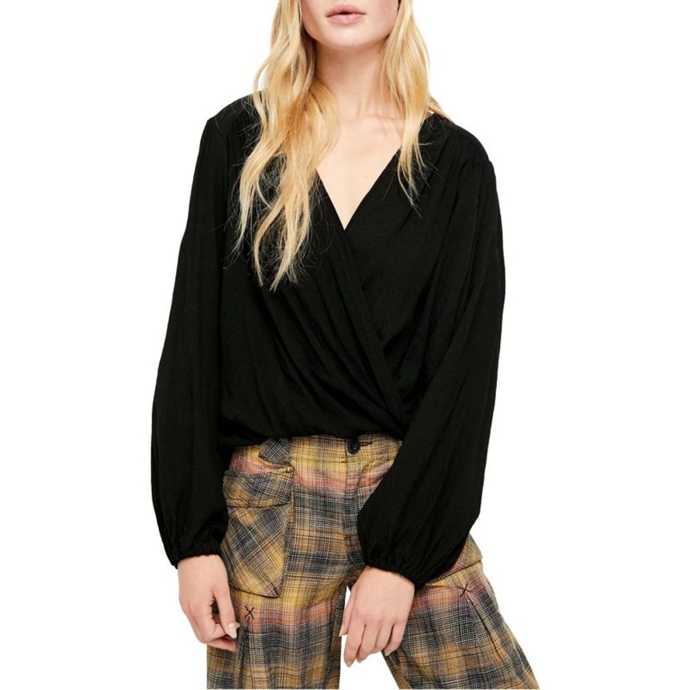 Free People Black Wrap Top